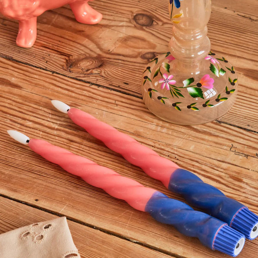 Twisted LED Candle in Navy Blue and Cute Coral - 2 x AAA Battery (not incl.) - 2- pack