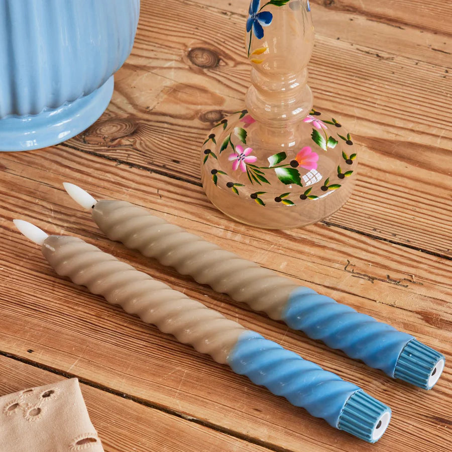 Twisted LED Candle in Sand and Dove Blue - 2 x AAA Battery (not incl.) - 2-pack