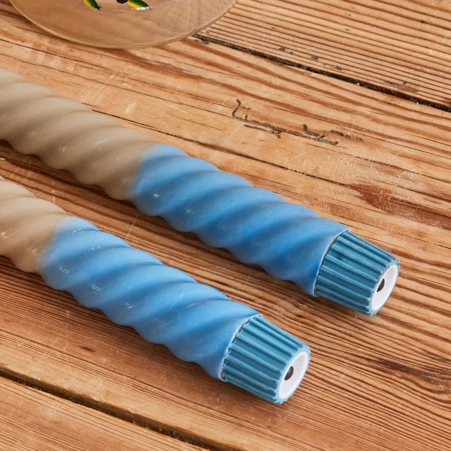 Twisted LED Candle in Sand and Dove Blue - 2 x AAA Battery (not incl.) - 2-pack