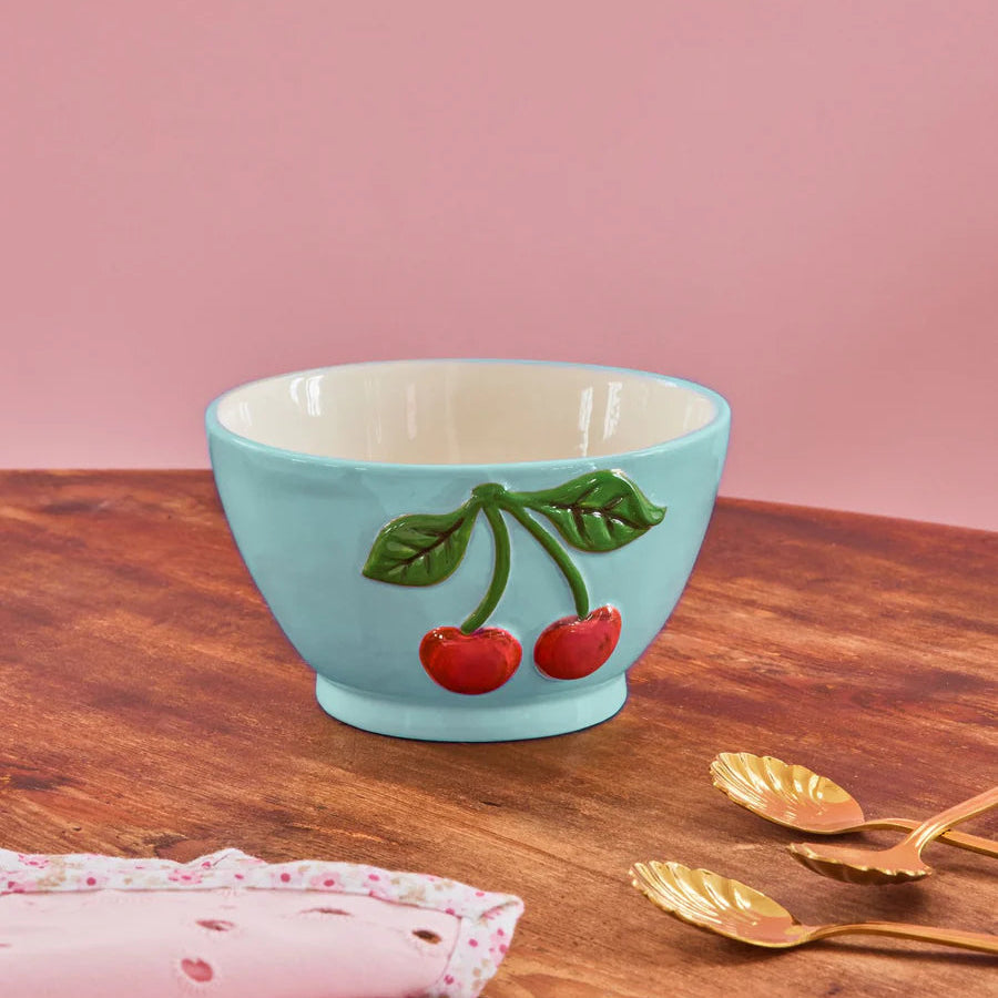 Ceramic Bowl with Embossed Cherry - Mint - Small - 250 ml