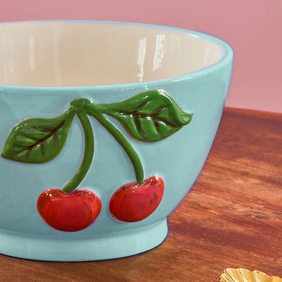 Ceramic Bowl with Embossed Cherry - Mint - Small - 250 ml