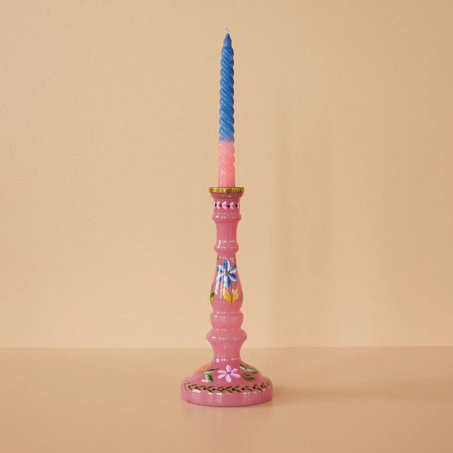 Glass Candle Holder Hand Painted in Pink