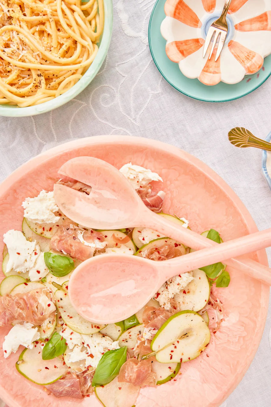 Resin Salad Spoon and Fork in Soft Pink