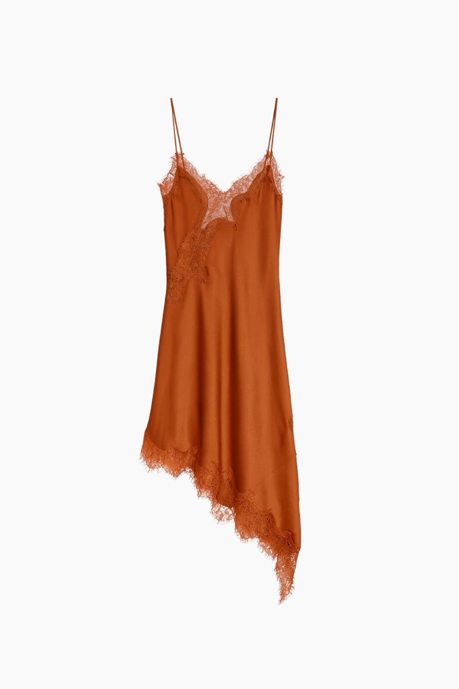 Orange lace-trimmed slip dress