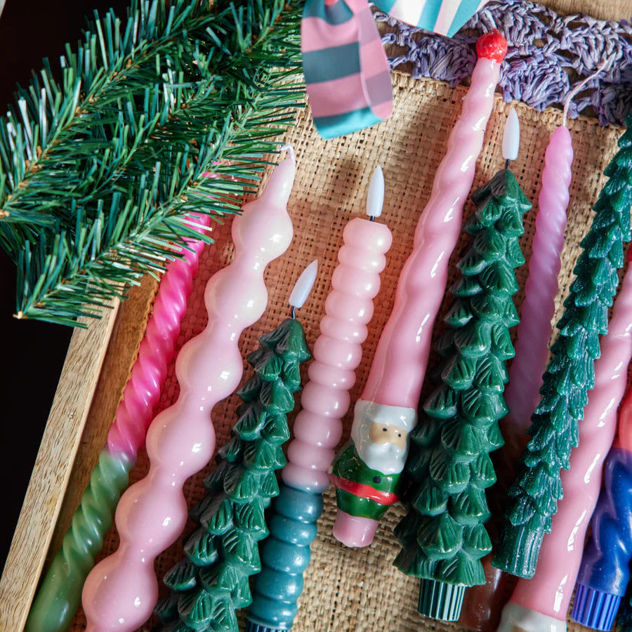 Twisted LED Candle in Green and Soft Pink - 2 x AAA Battery (not incl.) - 2-pack