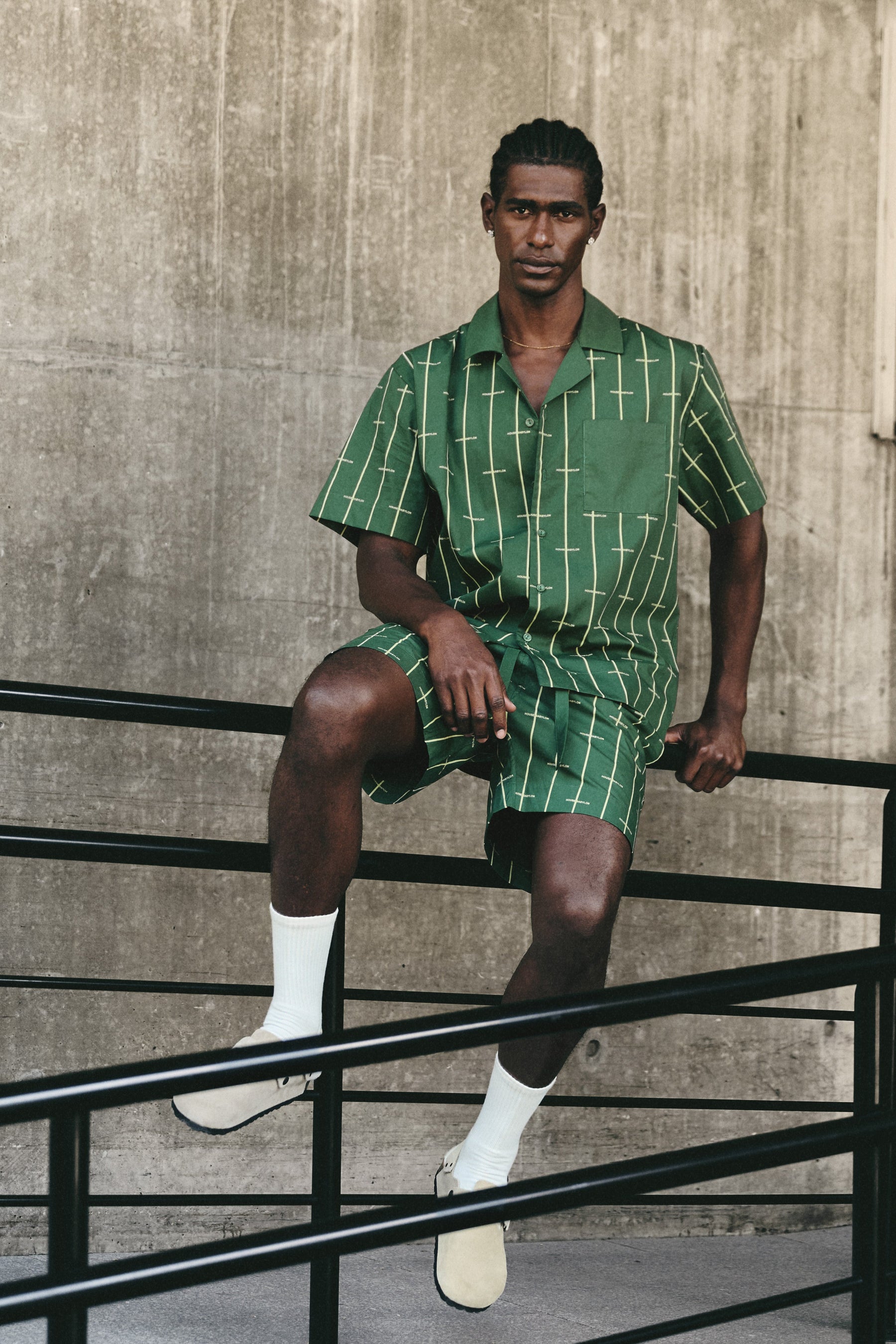 House Babylon stripe shorts - Dark Green