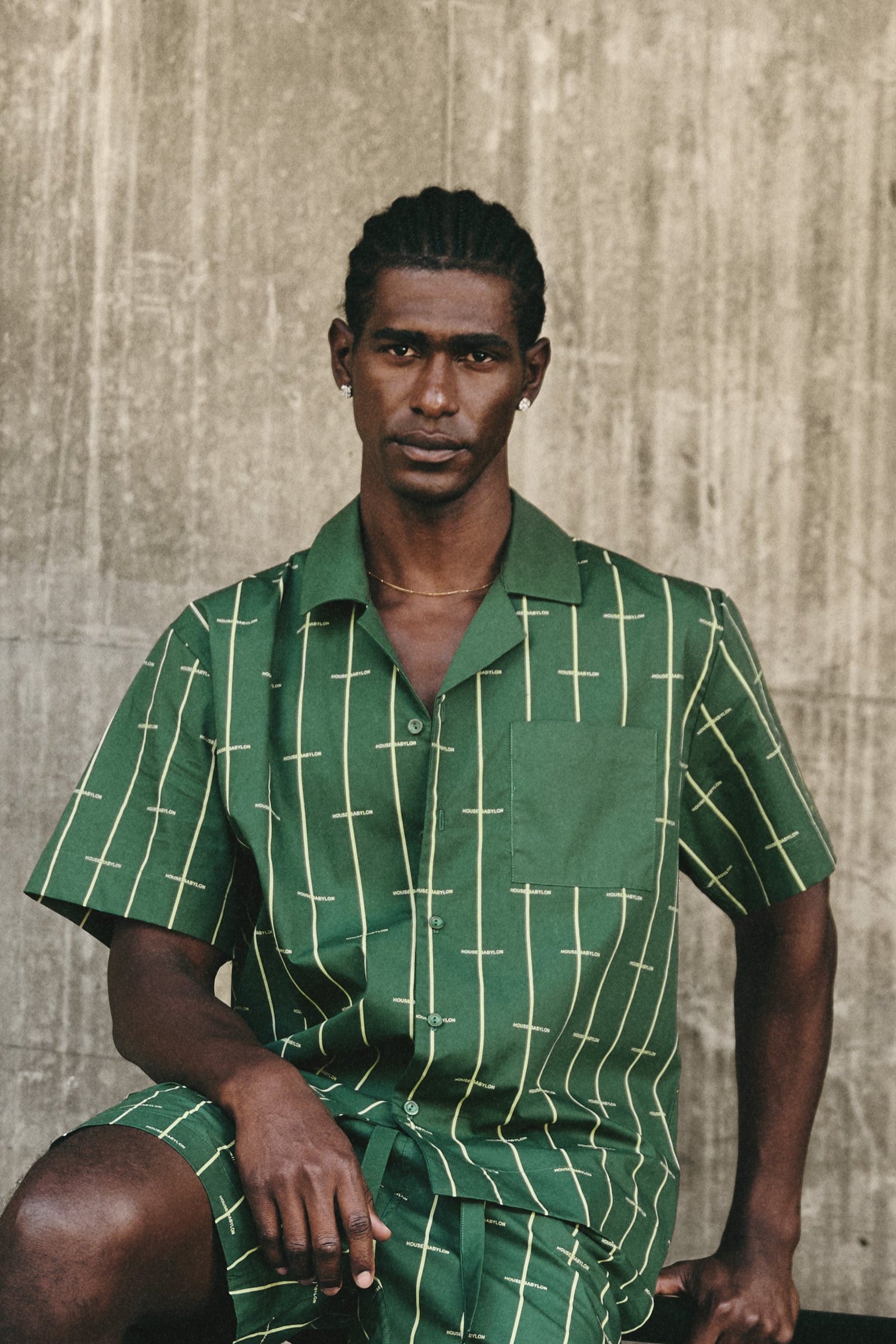 House Babylon stripe shirt - Dark G
reen