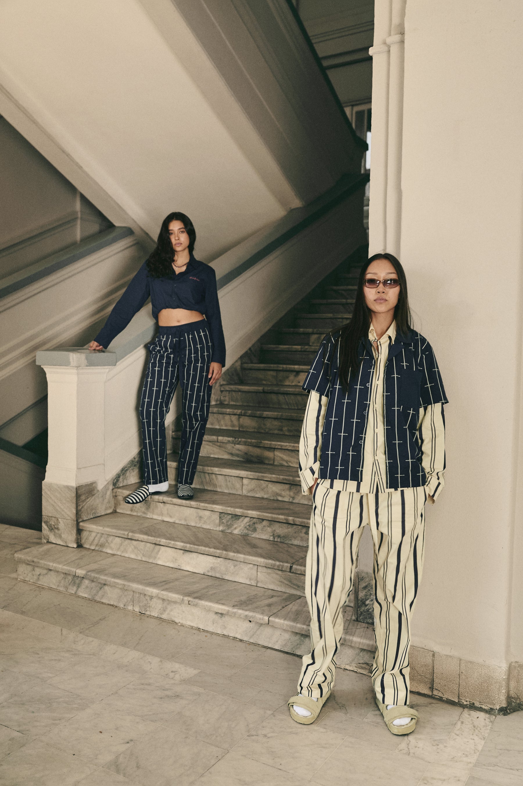House Babylon stripe Trousers -Navy