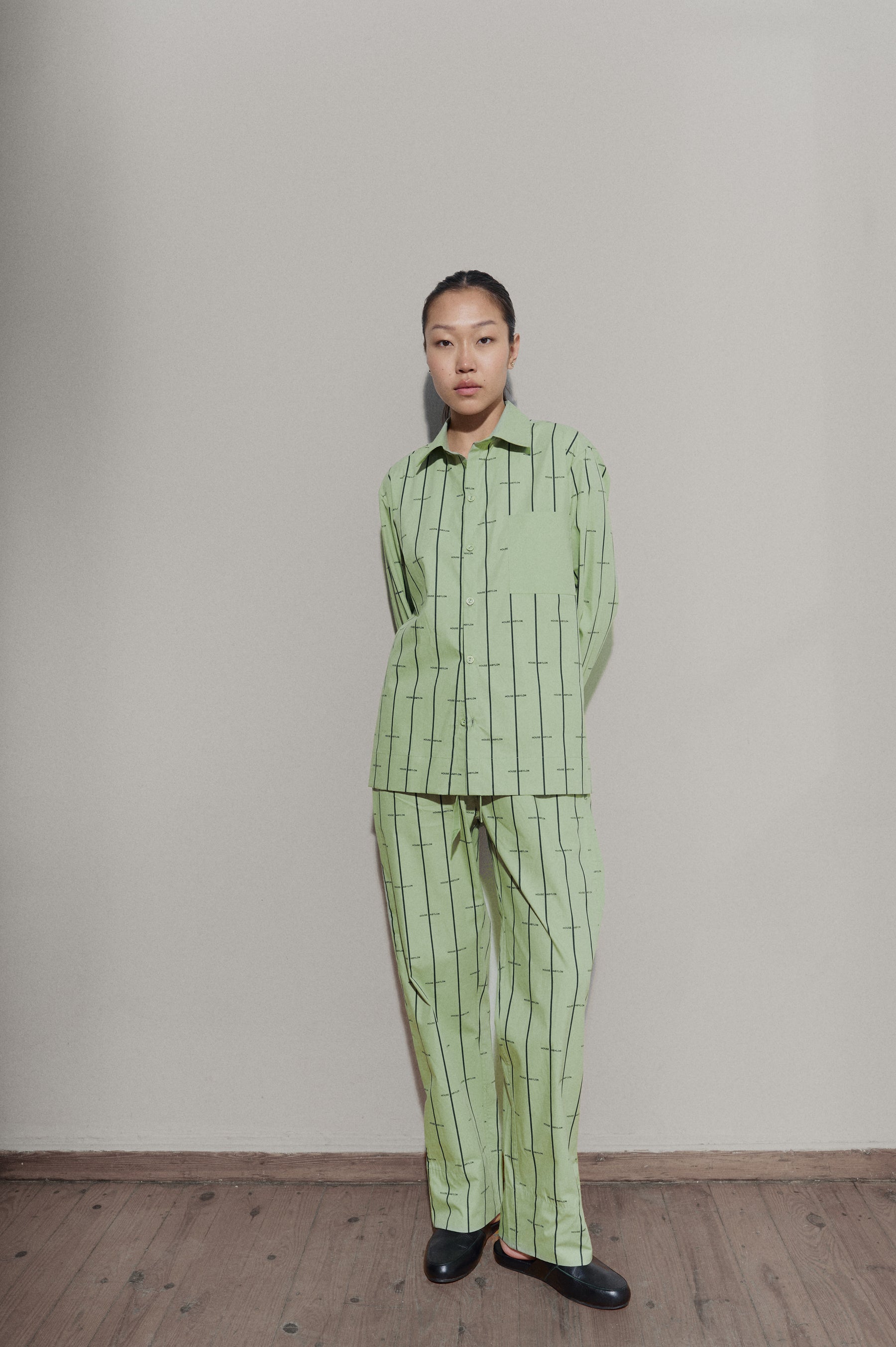 House Babylon stripe Trousers - Laurel Green