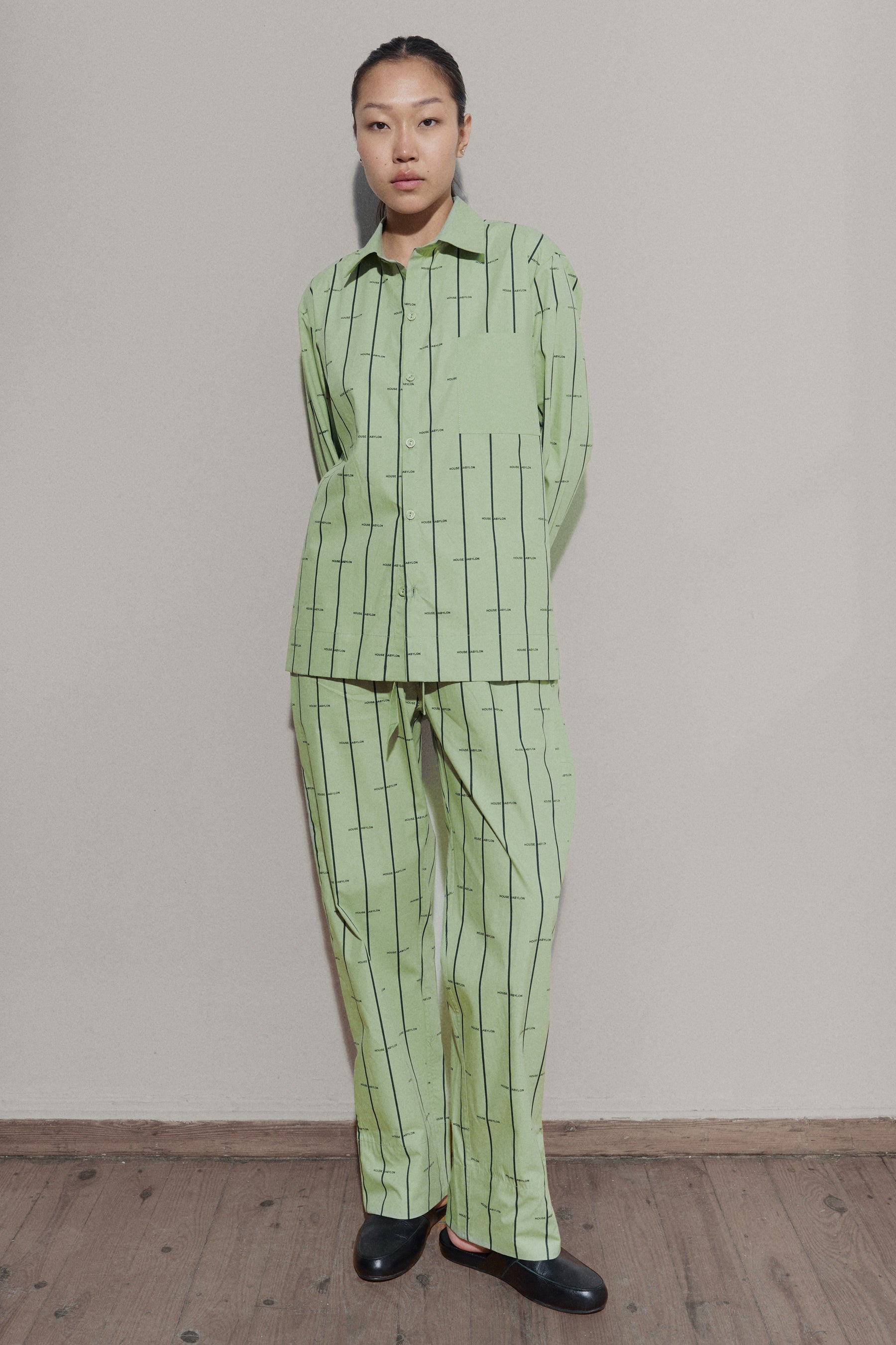 House Babylon stripe Trousers - Laurel Green