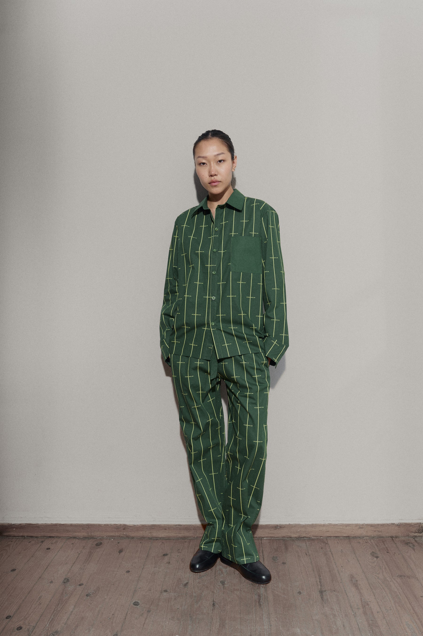 House Babylon stripe Trousers - Dark Green