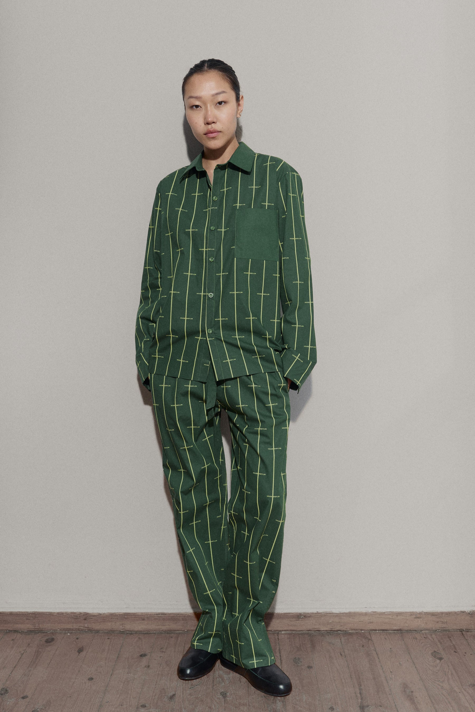 House Babylon stripe Trousers - Dark Green
