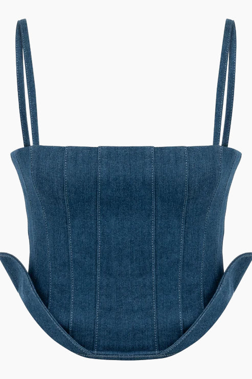 Sosa top, feature 3D waist detail and deliciated straps, bustier neckline and the corset shape.