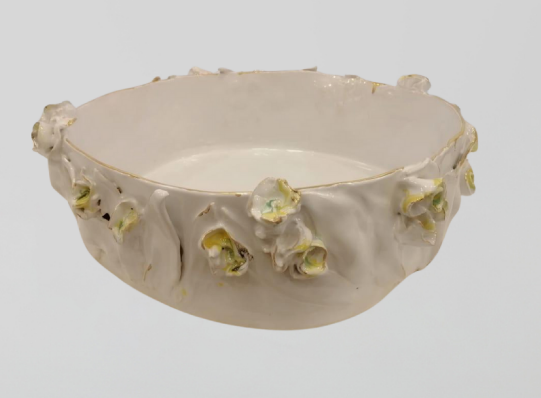 Floral Ceramic Serving Bowl - White