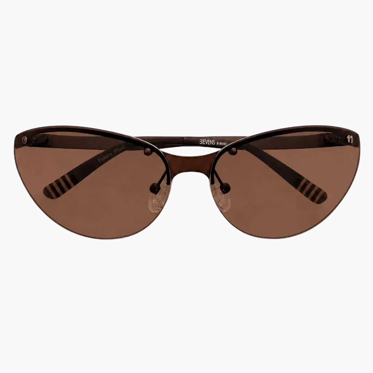 Sunglasses with brown lenses and black frames on a white background