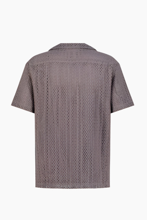 Back view of a textured gray shirt