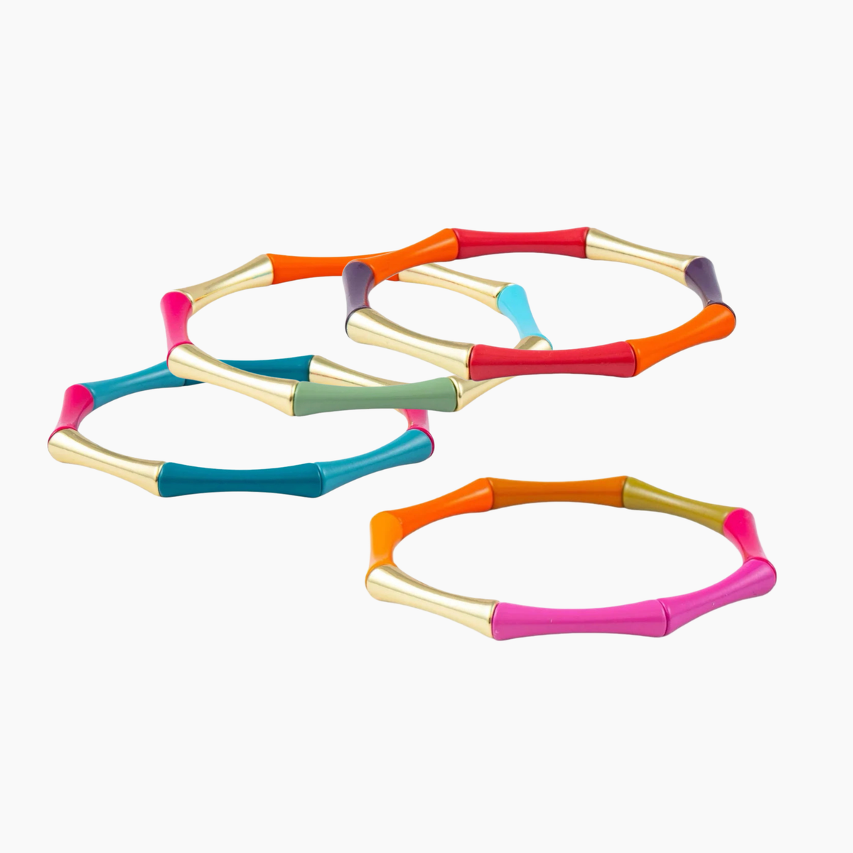 Set of colorful necklaces with gold accents on a white background