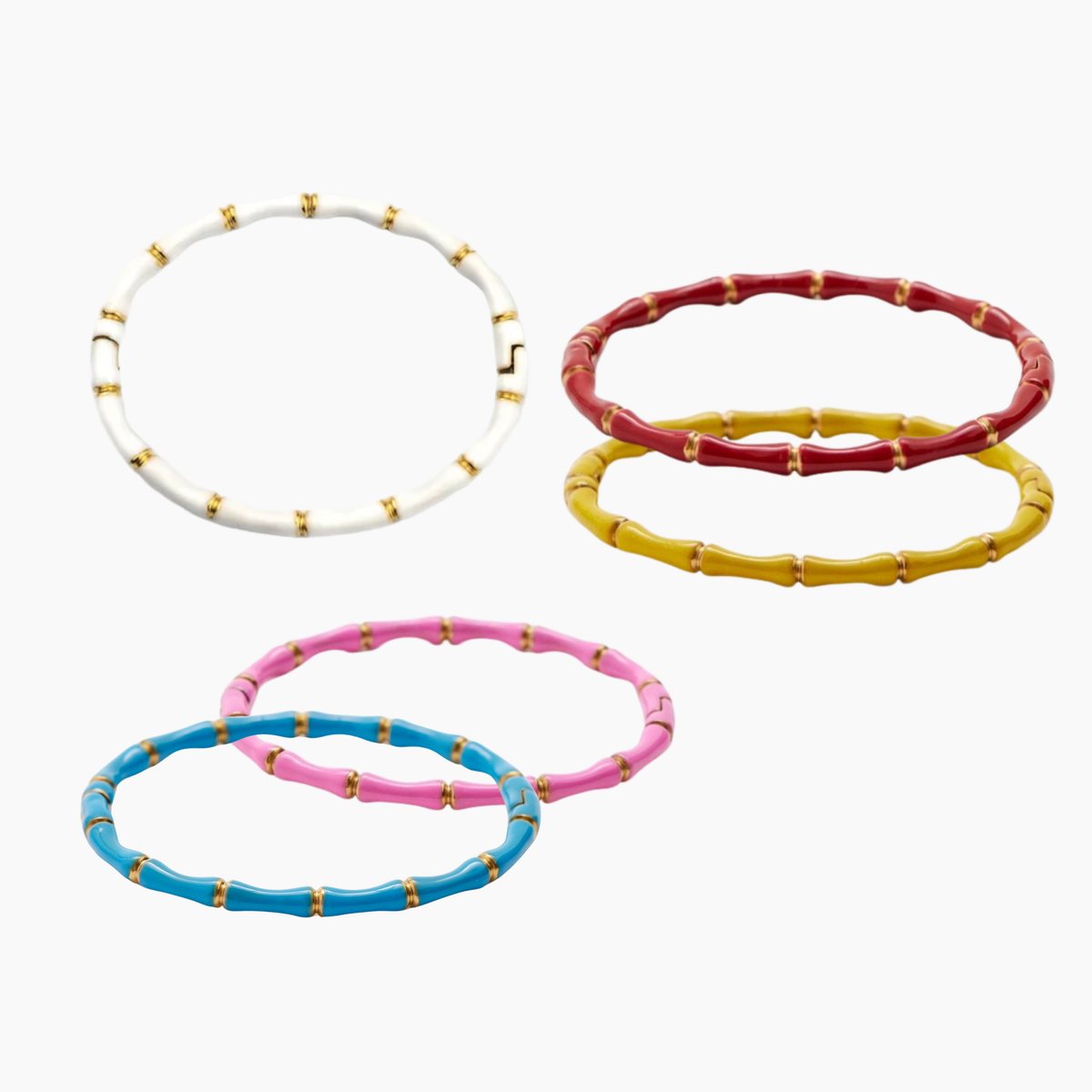 Set of colorful bracelets on a white background