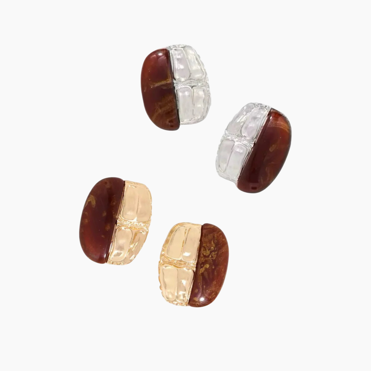 Set of five multicolored beads on a white background