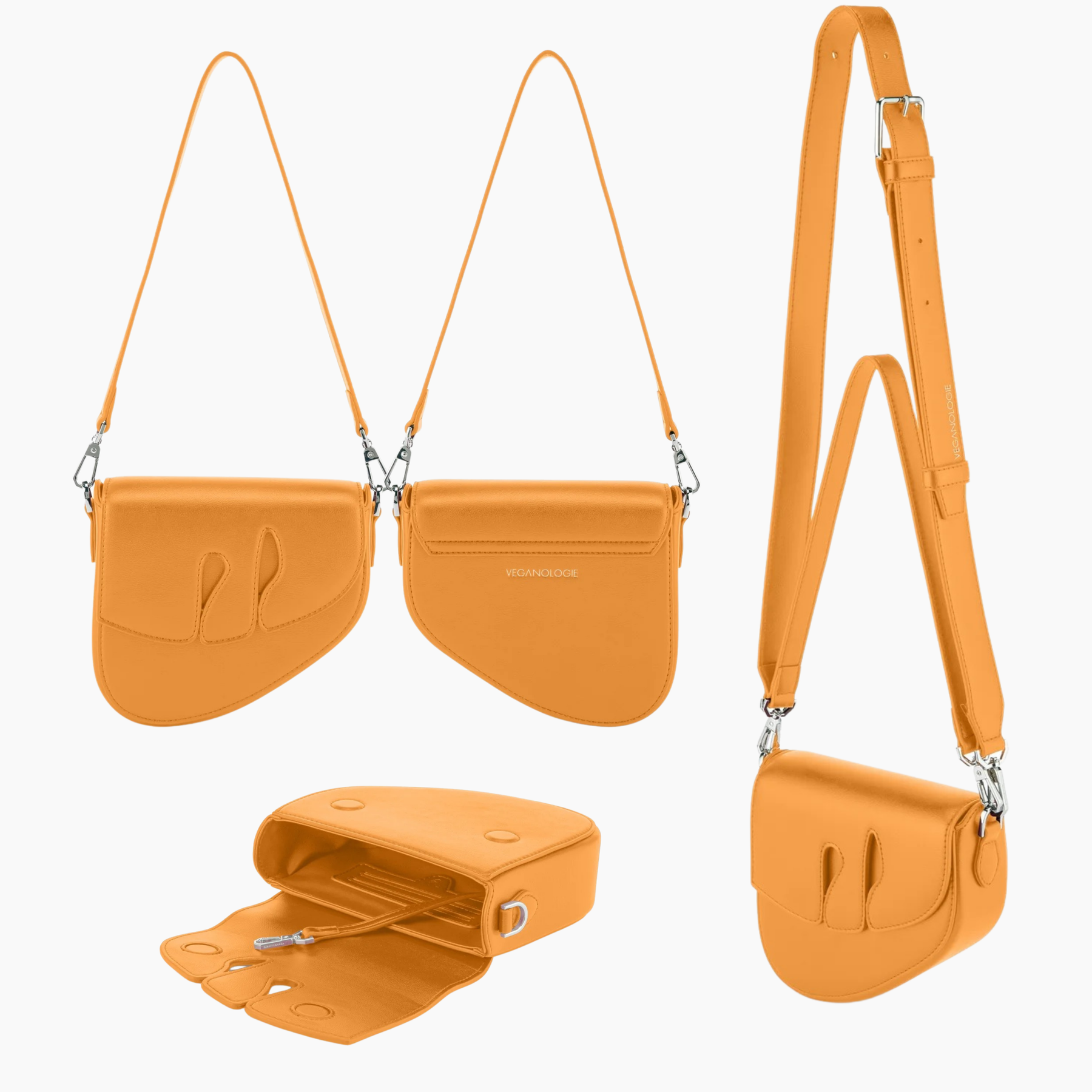 Orange handbag with a strap on a white background