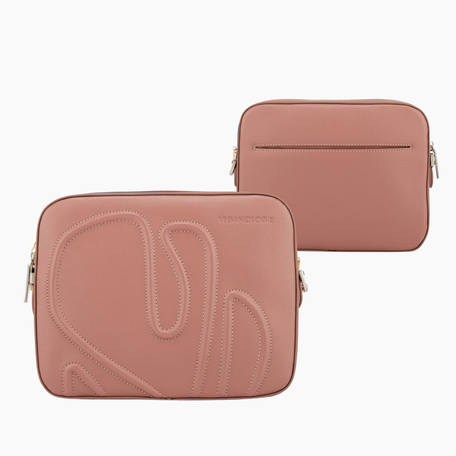 Two pink leather bags with a brand logo on a white background