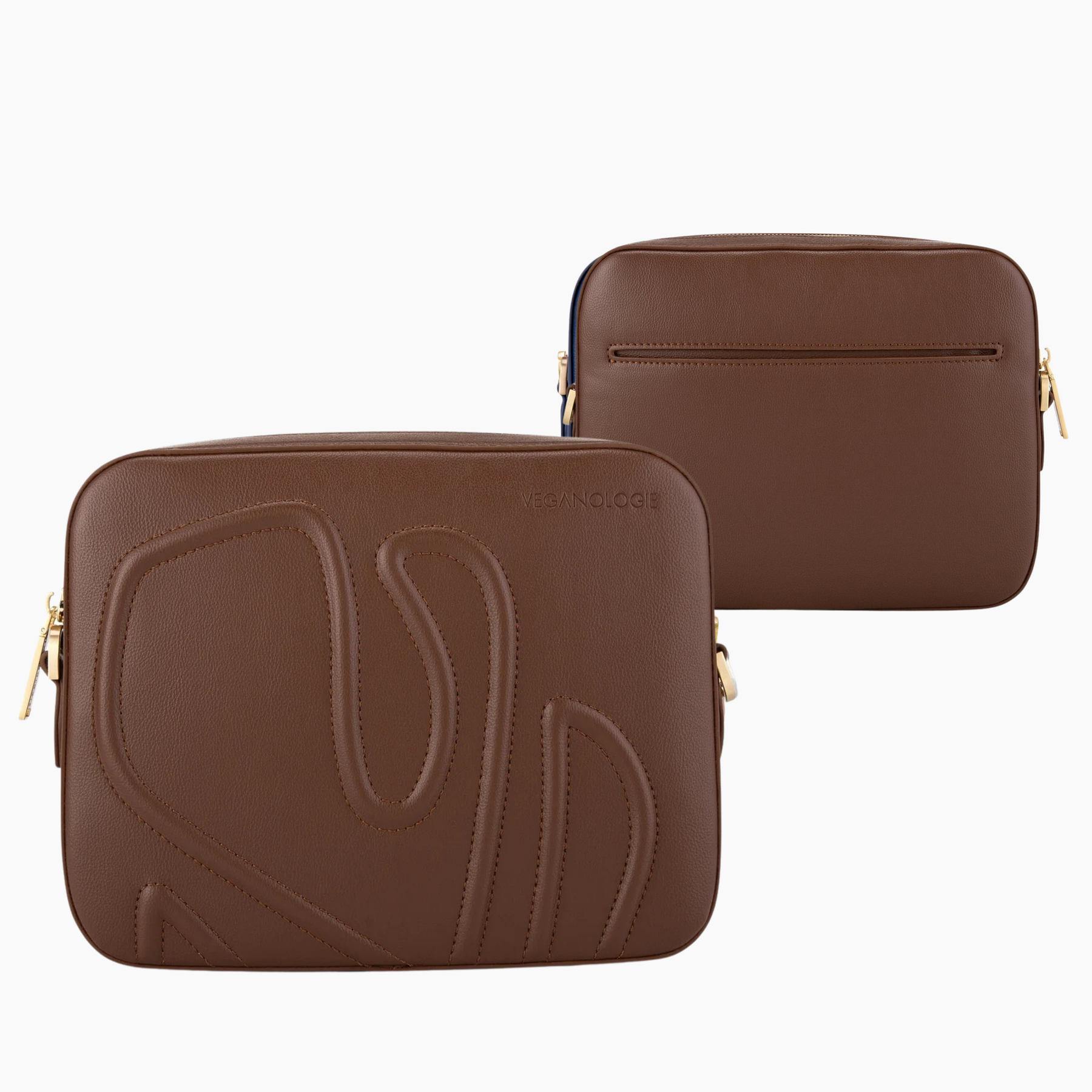 Two brown leather bags with a visible brand logo on a white background
