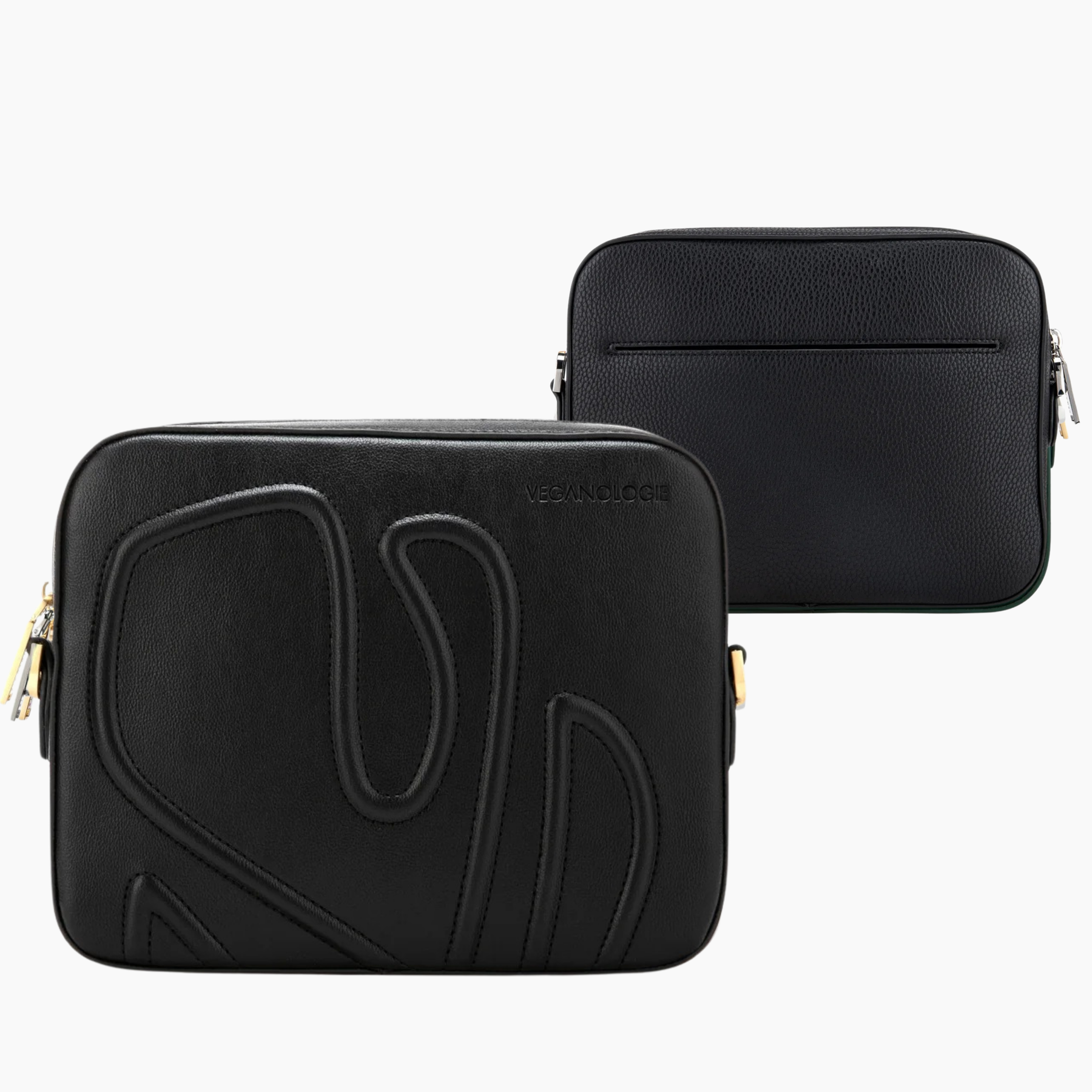 Two black bags with a brand logo on a white background