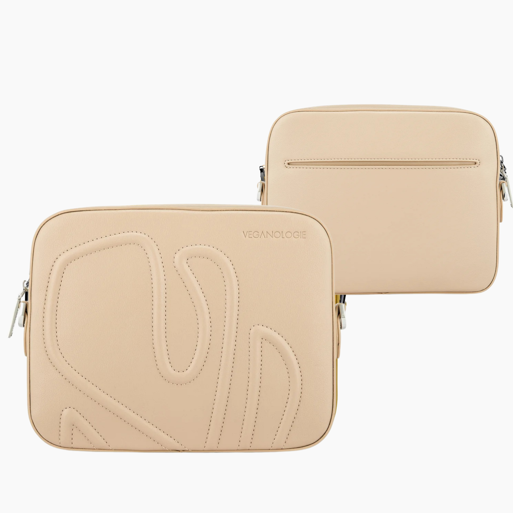 Two beige bags with a brand logo on a white background