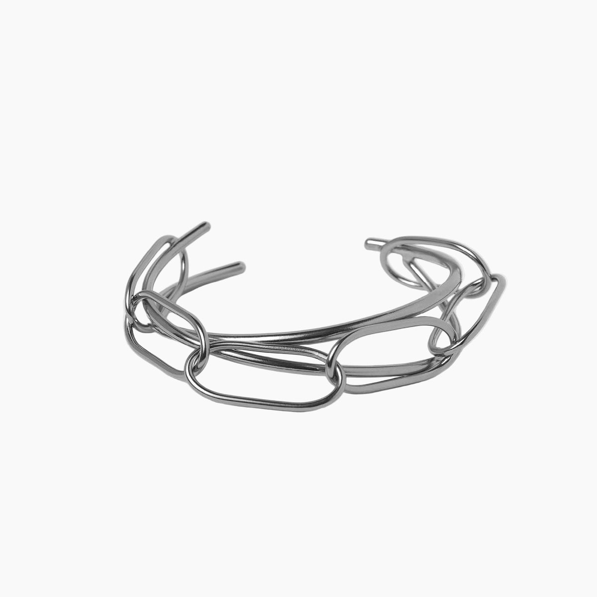 Silver wire bracelet on a white background