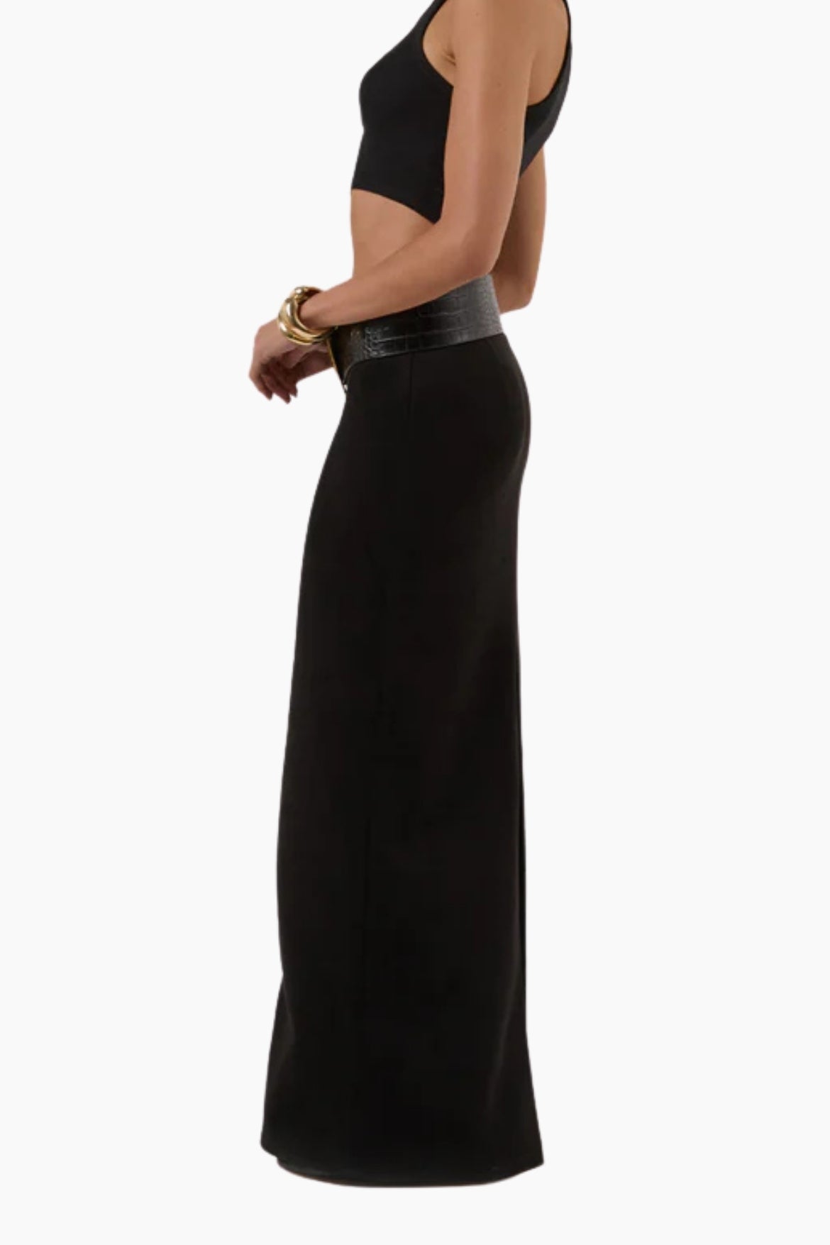 Black evening gown with a belt