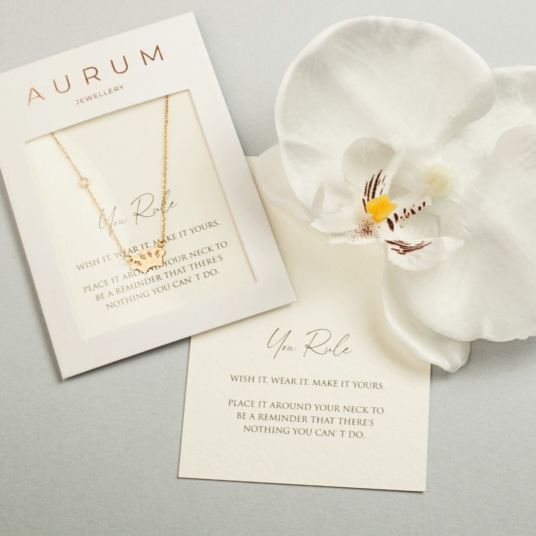 18k Gold Necklace With White Diamond(You Rule)