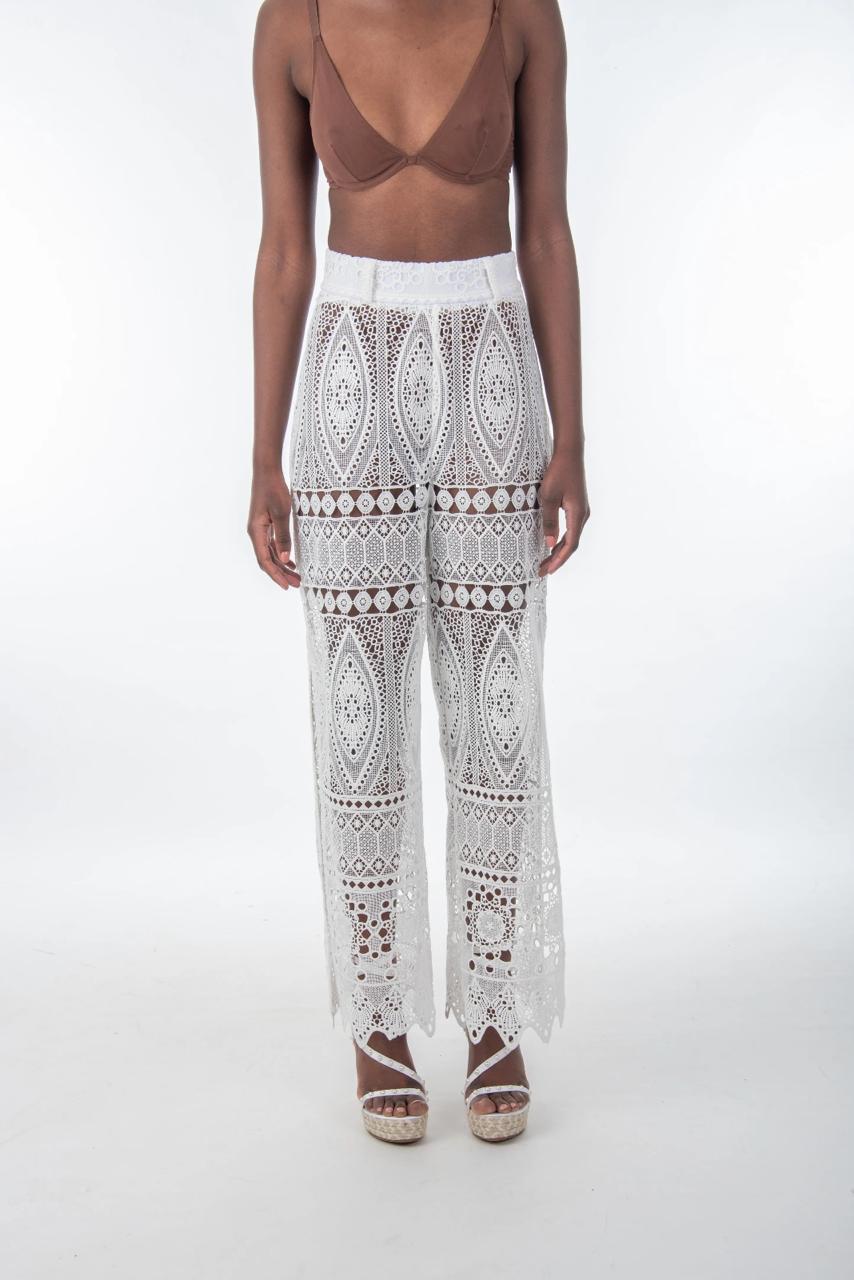 Joanna Wide Leg Lace Trouser with Scallop Hem