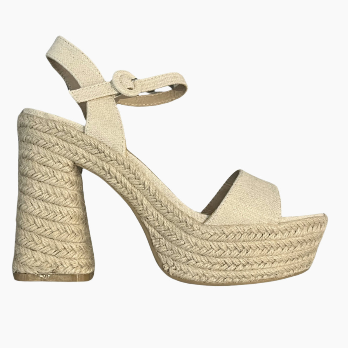 Beige wedge sandal with braided design