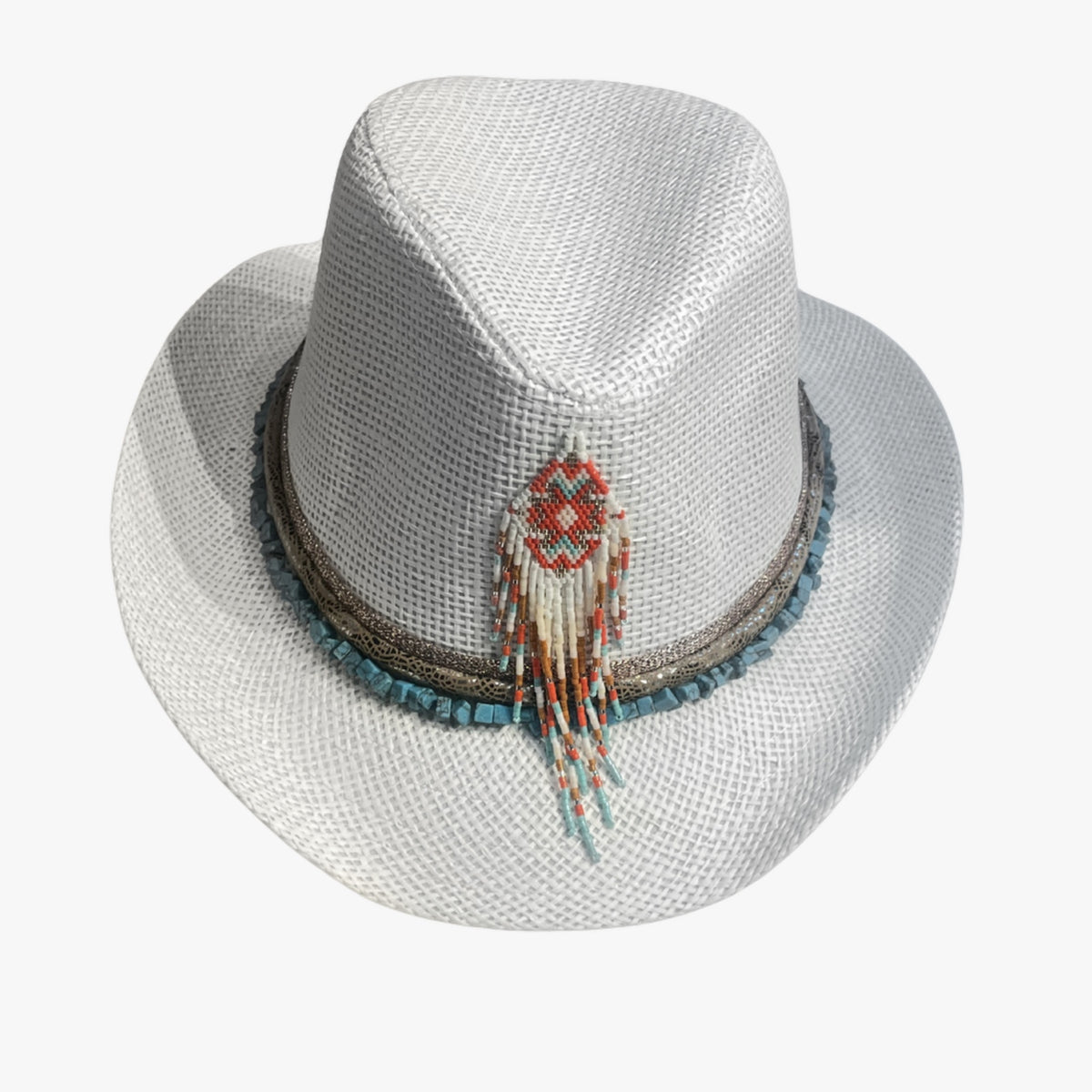 Summer Hat White Aplique Brooch