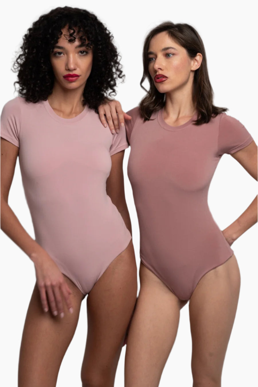 Stella T-shirt Bodysuit pinks: Cotton Candy and Rosewood.