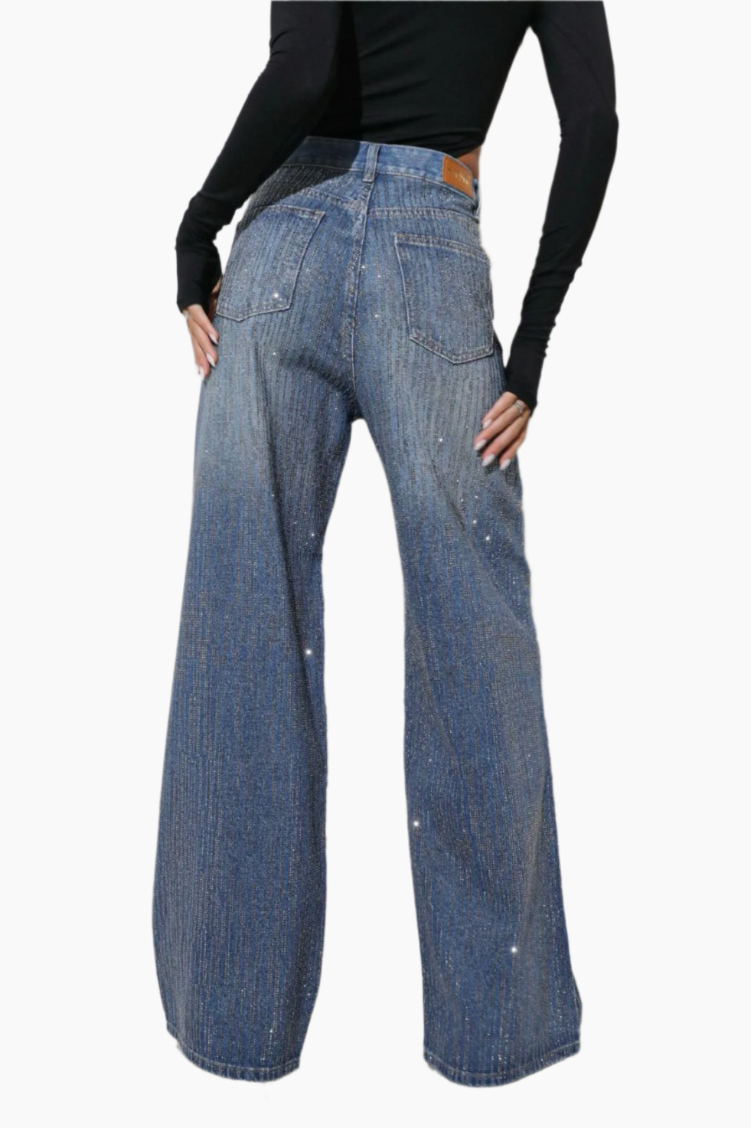 Wide-leg jeans worn by a person