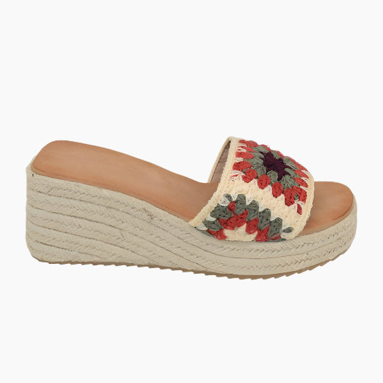 Wedge sandal with floral strap