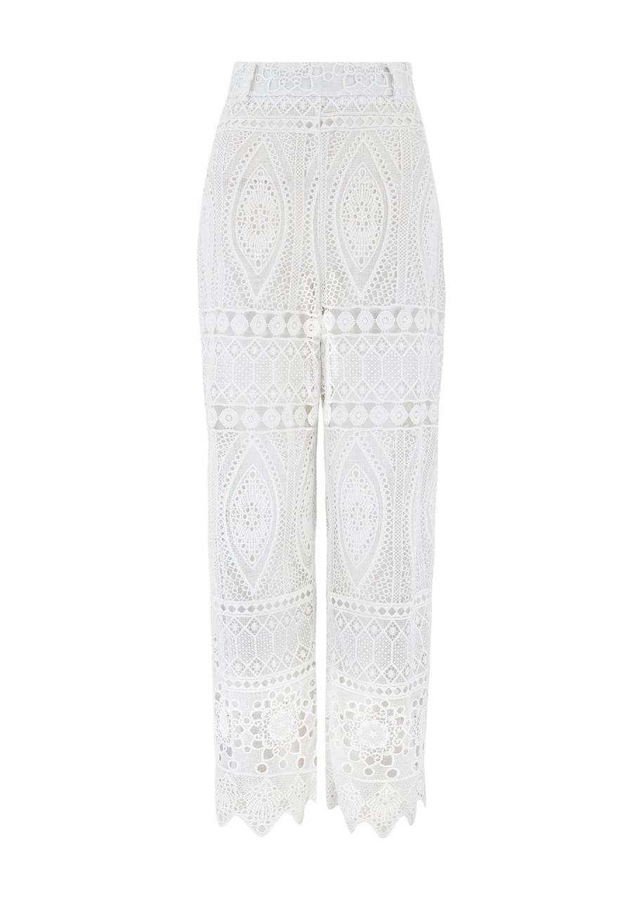 Joanna Wide Leg Lace Trouser with Scallop Hem