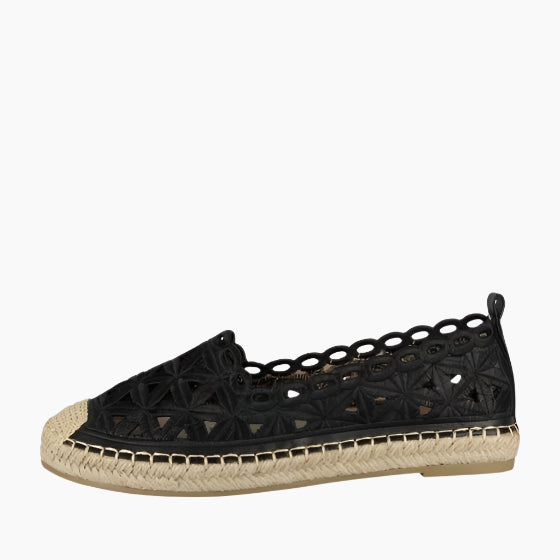 Black perforated sandal with jute sole