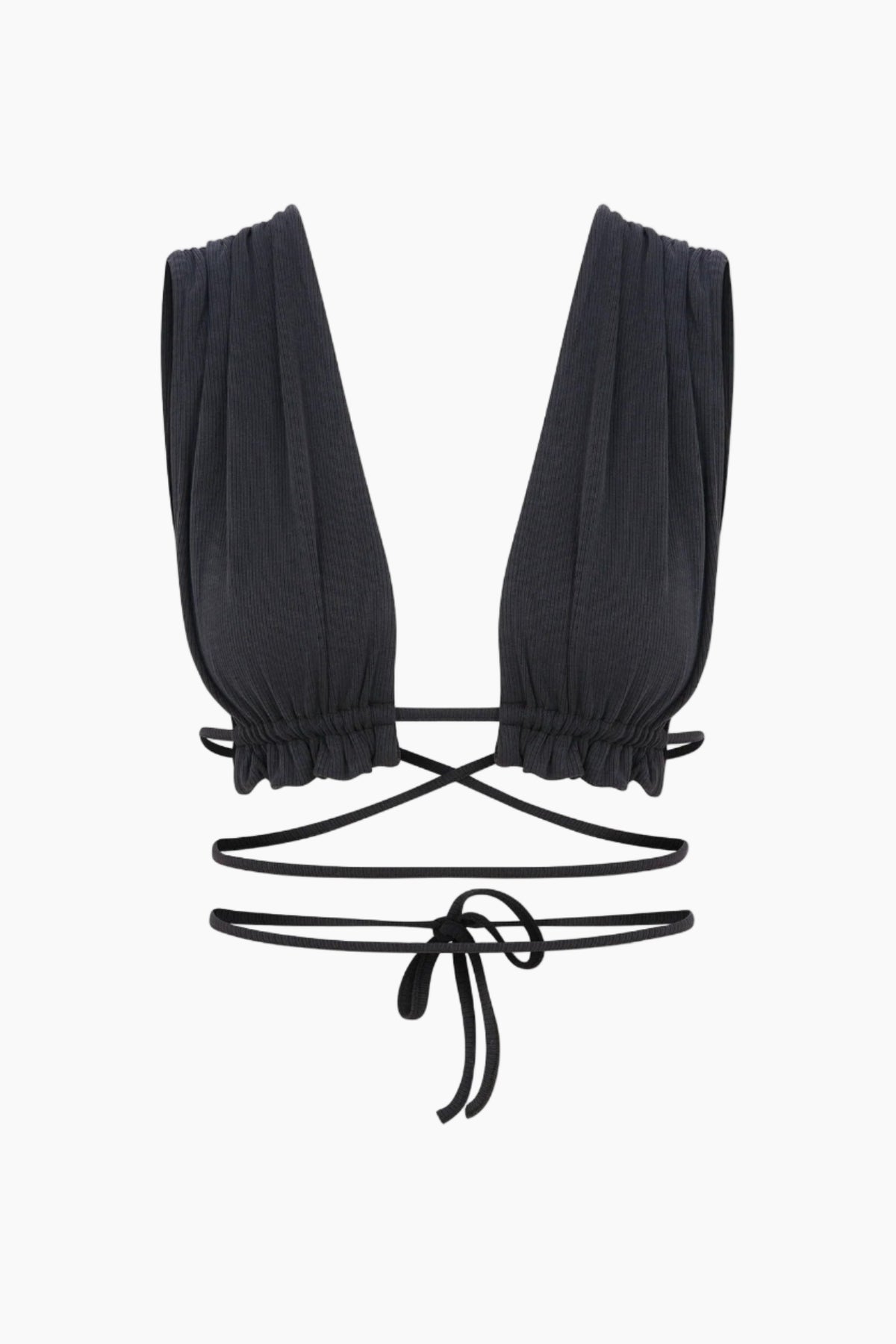 Ultra-soft bra with extended adjustable back straps and a long tie that allows multiple styling options, creating a versatile and chic look.