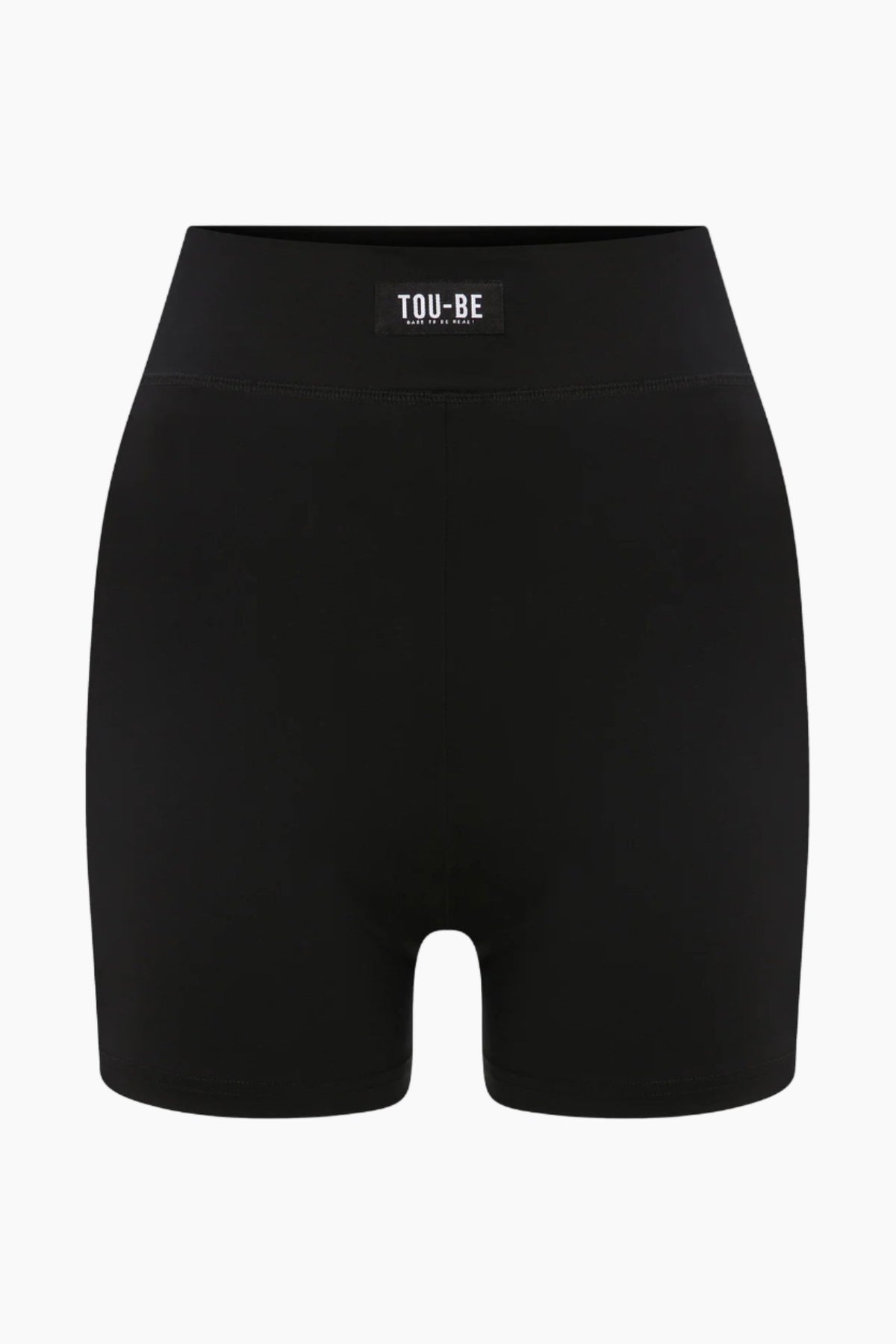 Black shorts with a visible brand label TOO-BE