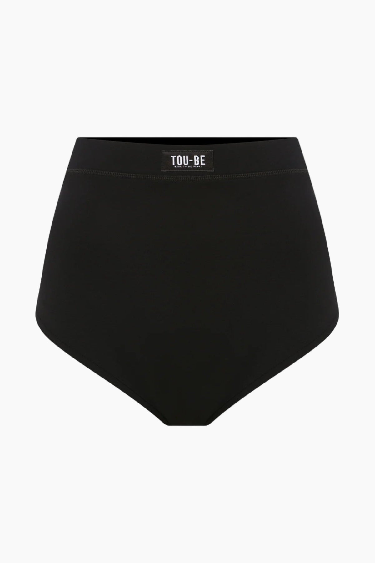 Black high-waisted underwear with 'TOU-BE' branding