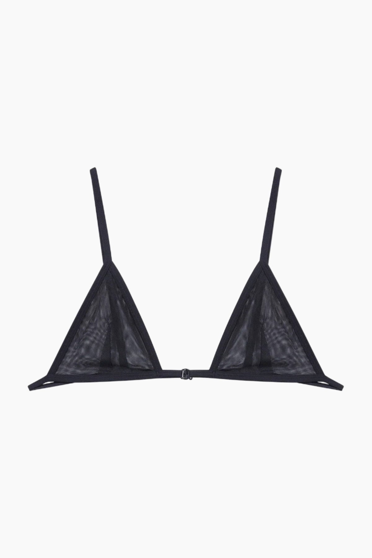 Black triangle bikini top on a white background