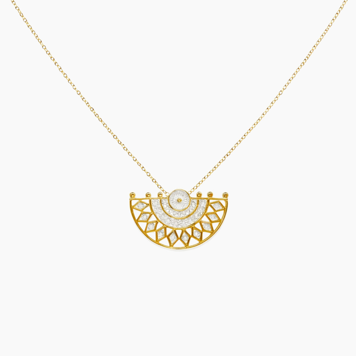 Gold necklace with a half-circle pendant