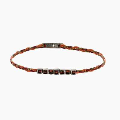 Handmade Sterling Silver 925 Bracelet made of wax cord braid and 7 silver square elements.