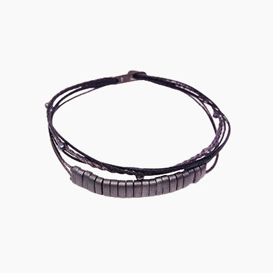 Handmade Sterling Silver 925 Bracelet with wax cord and hematite, consist of handmade braid with silver elements and a string of matt gray hematite.