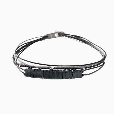 Handmade Sterling Silver 925 Bracelet with wax cord and hematite, consist of handmade braid with silver elements and a string of matt gray hematite.