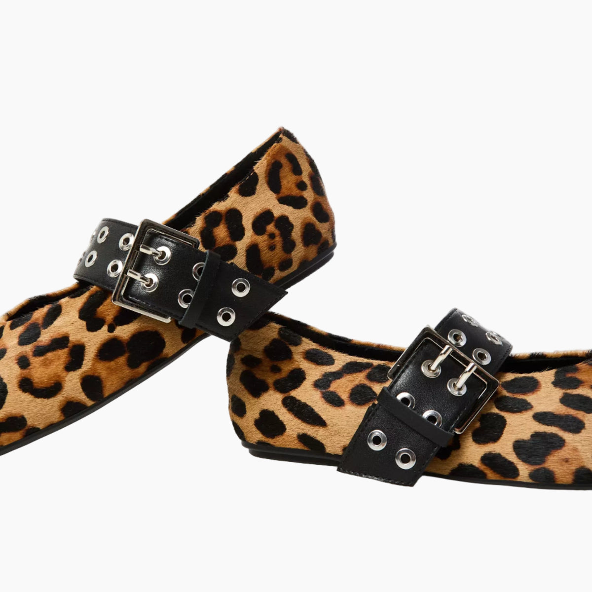 Leopard print shoes with black buckles
