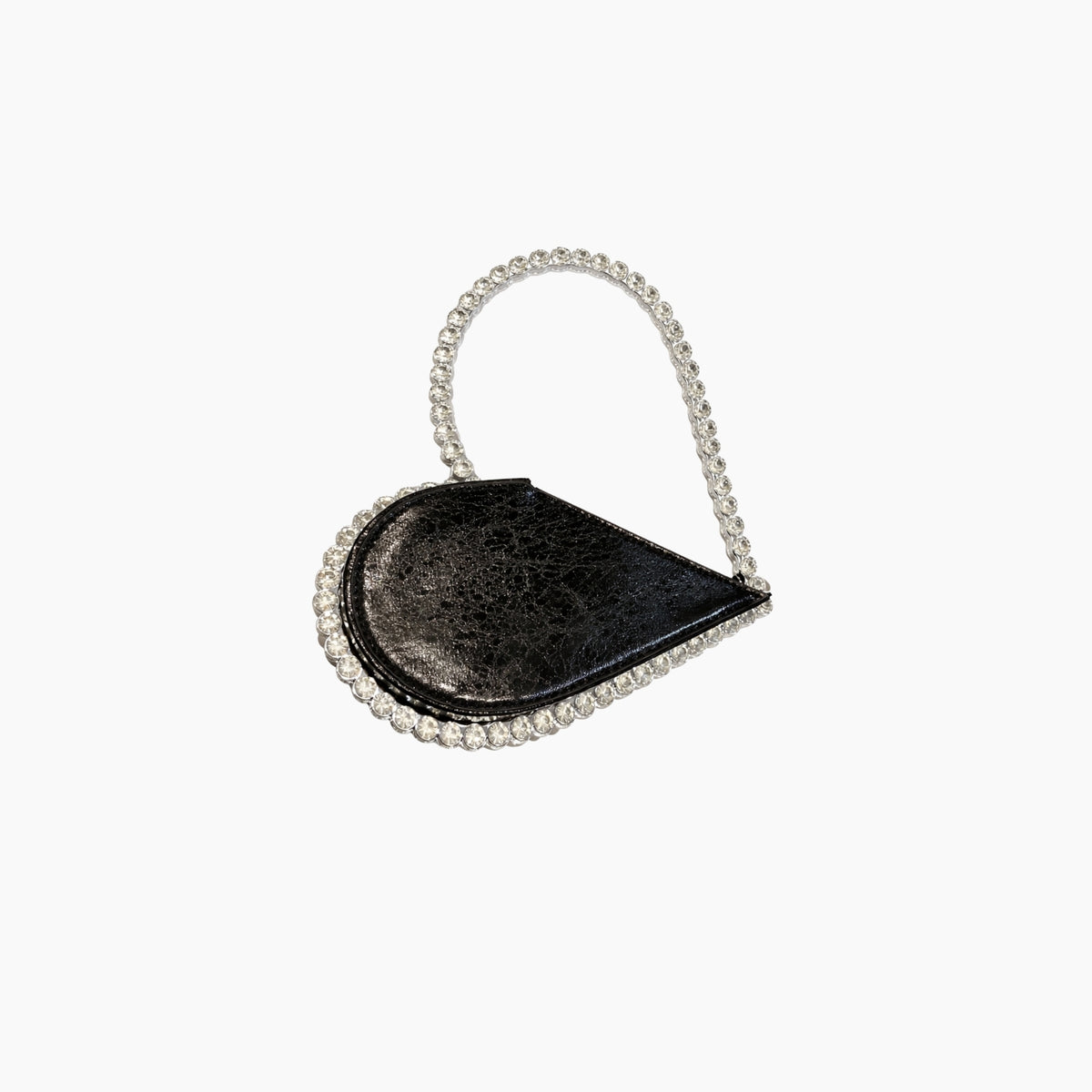 Black handbag with a chain strap on a white background