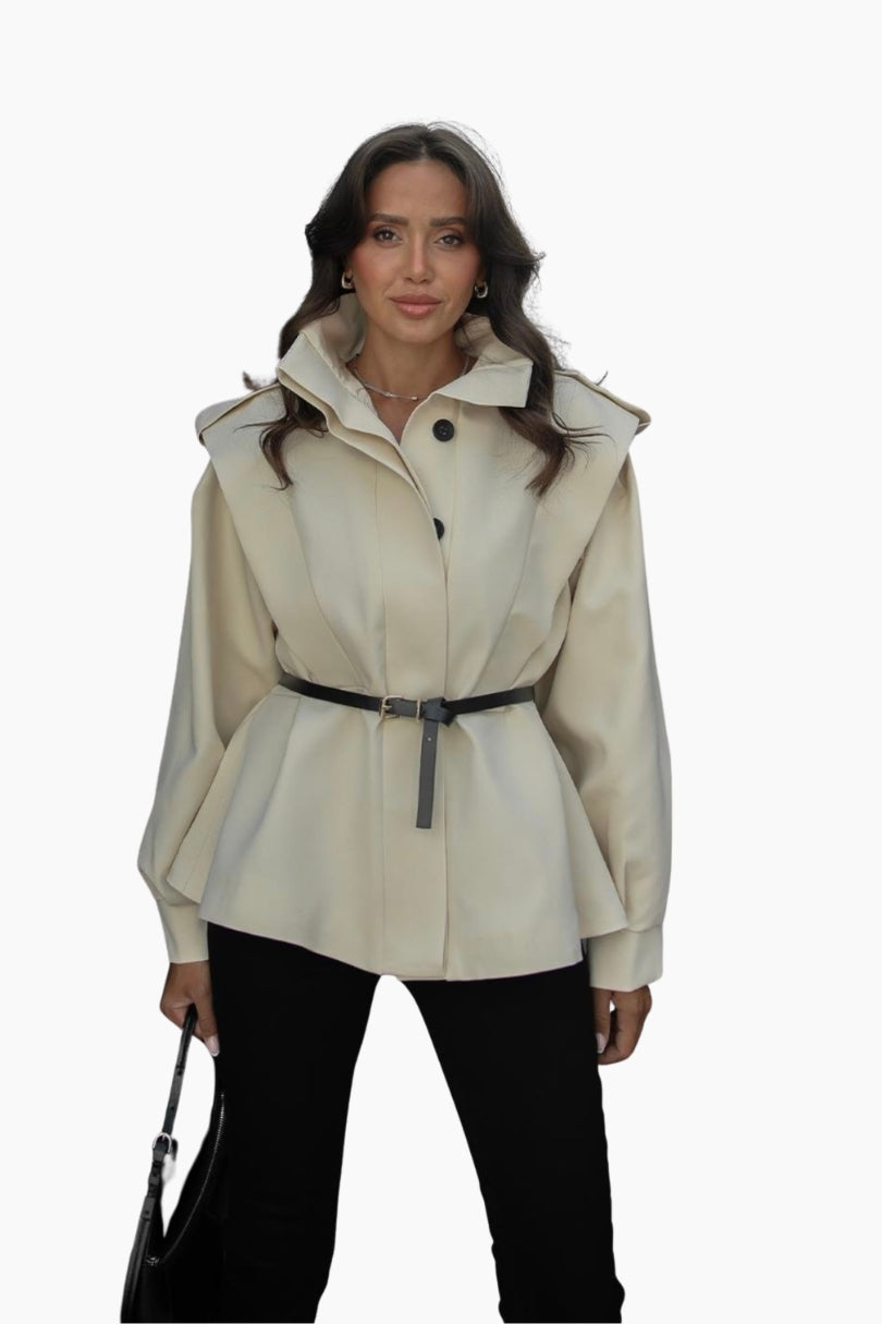 Woman wearing a beige trench coat